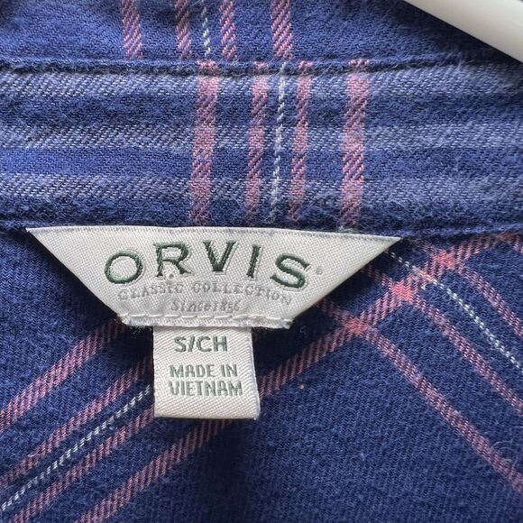 Orvis Button Up Flannel Shirt Mens Size Small Blue Pink Plaid Long Sleeve EUC - Picture 6 of 12